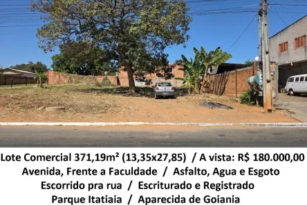 Lote/Terreno à venda, 371m² no Parque Itatiaia, Aparecida de Goiânia