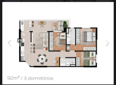Apartamento com 3 Quartos à venda, 92m² no Condomínio Royal Park, São José dos Campos