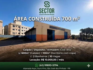 Galpão/Depósito/Armazém para alugar, 700m² no Ouro Fino, São José dos Pinhais