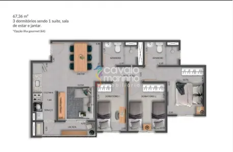 Apartamento com 3 Quartos à venda, 67m² no Jardim Olhos D´Água I, Ribeirão Preto