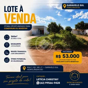 Lote/Terreno à venda, 360m² no Garavelo Sul I, Hidrolândia