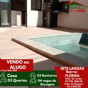Casa com 3 Quartos para alugar, 90m² no Flórida, Sete Lagoas