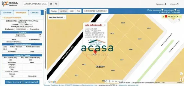 Lote/Terreno à venda, 308m² no Recanto Tropical, Cascavel