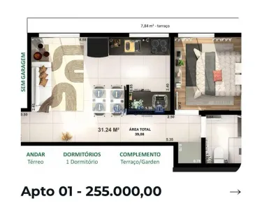 Apartamento com 1 Quarto à venda, 31m² no Jardim Líbano, São Paulo