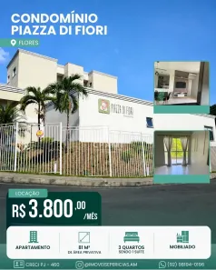 Apartamento com 3 Quartos para alugar, 81m² no Flores, Manaus