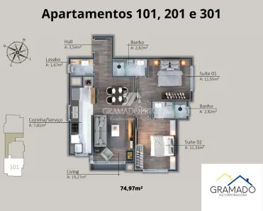 Apartamento com 2 Quartos à venda, 87m² no Carniel, Gramado