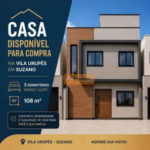 Sobrado com 3 Quartos à venda, 109m² no Vila Nova Urupês, Suzano