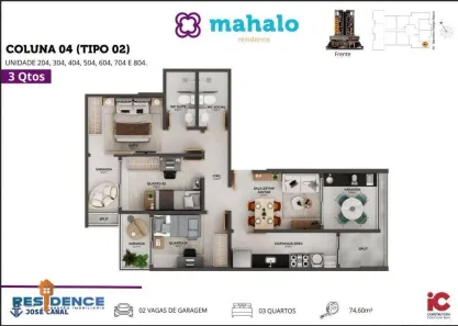 Apartamento com 3 Quartos à venda, 75m² no Praia de Itaparica, Vila Velha
