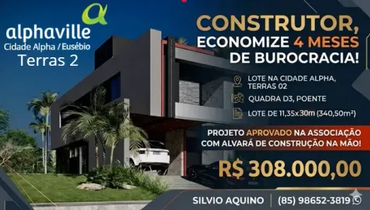 Lote/Terreno à venda, 340m² no Cidade Alpha, Eusébio