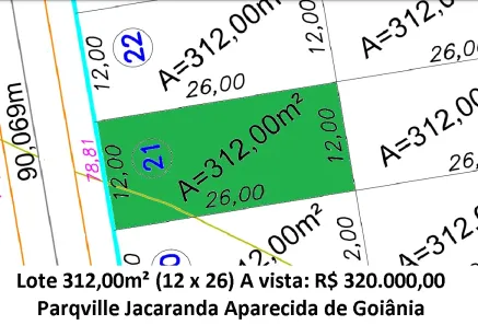 Lote/Terreno à venda, 312m² no Residencial Parqville Jacarandá, Aparecida de Goiânia