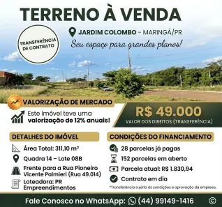 Lote/Terreno à venda, 311m² no Jardim Colombo (Distrito São Domingos), Maringá