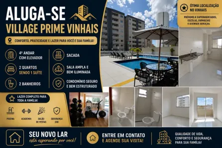 Apartamento com 2 Quartos para alugar, 50m² no Recanto dos Vinhais, São Luís