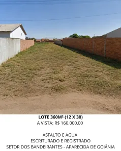 Lote/Terreno à venda, 360m² no Setor dos Bandeirantes, Aparecida de Goiânia