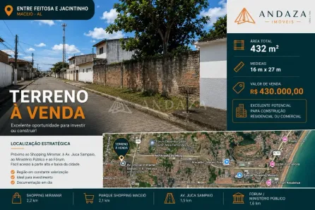 Lote/Terreno à venda, 432m² no Feitosa, Maceió