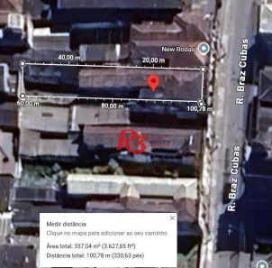 Lote/Terreno à venda, 336m² no Vila Nova, Santos