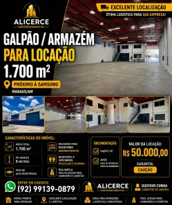 Galpão/Depósito/Armazém para alugar, 1700m² no Distrito Industrial I, Manaus