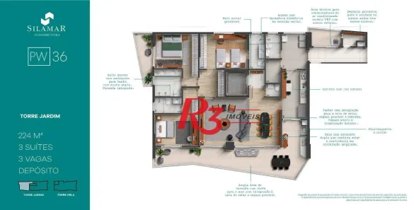 Apartamento com 3 Quartos à venda, 224m² no Gonzaga, Santos