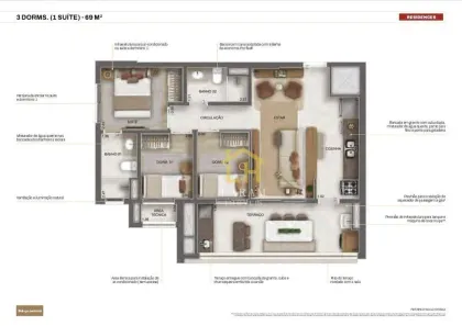 Apartamento com 3 Quartos à venda, 69m² no Butantã, São Paulo