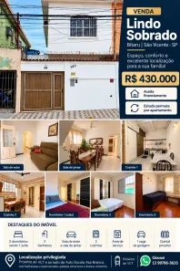 Sobrado com 3 Quartos à venda, 136m² no Parque Bitaru, São Vicente
