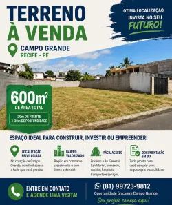 Lote/Terreno à venda, 600m² no Campo Grande, Recife