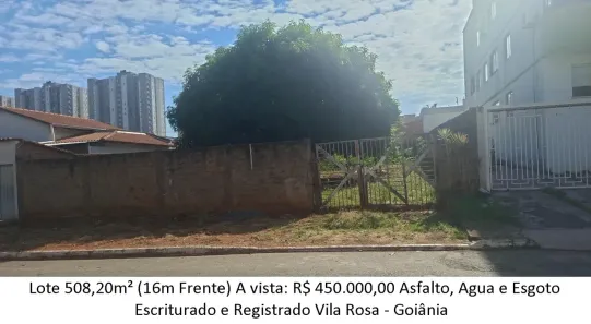 Lote/Terreno à venda, 508m² no Vila Rosa, Aparecida de Goiânia