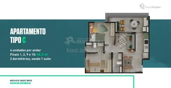 Apartamento com 2 Quartos à venda, 58m² no Centro, São José do Rio Preto