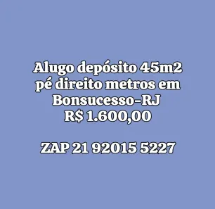 Galpão/Depósito/Armazém com 1 Quarto para alugar, 45m² no Bonsucesso, Rio de Janeiro