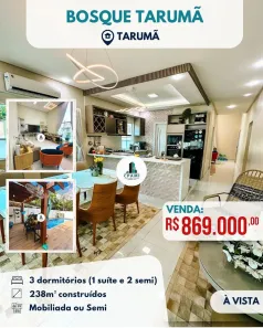 Casa de Condomínio com 3 Quartos à venda, 238m² no Tarumã, Manaus