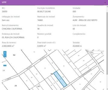 Lote/Terreno à venda, 2000m² no Chácara Califórnia, Dourados