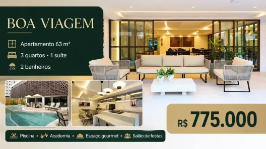 Apartamento com 3 Quartos à venda, 63m² no Boa Viagem, Recife