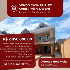 Casa de Condomínio com 5 Quartos à venda, 268m² no Recreio dos Bandeirantes, Rio de Janeiro