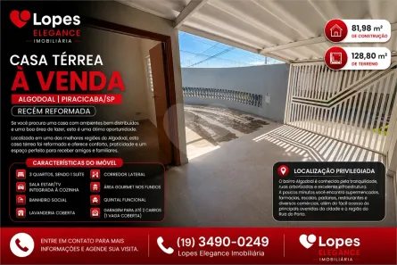 Casa com 3 Quartos à venda, 81m² no Jardim Algodoal, Piracicaba