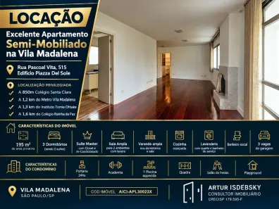 Apartamento com 3 Quartos para alugar, 195m² no Vila Madalena, São Paulo