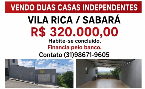 Casa com 2 Quartos à venda, 280m² no Vila Rica, Sabará