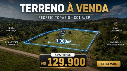 Lote/Terreno à venda, 1000m² no Recreio Topázio (Caucaia do Alto), Cotia