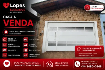 Casa com 3 Quartos à venda, 120m² no Nossa Senhora de Fátima, Piracicaba