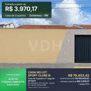 Casa com 3 Quartos à venda, 89m² no , Extremoz