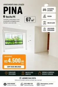 Apartamento com 3 Quartos para alugar, 67m² no Pina, Recife