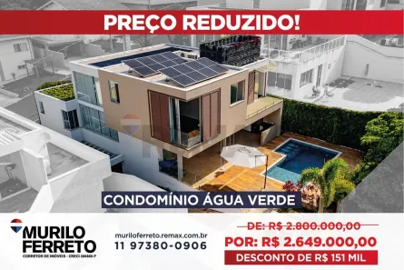 Casa de Condomínio com 4 Quartos à venda, 402m² no Condomínio Residencial Água Verde, Atibaia