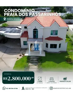 Casa de Condomínio com 5 Quartos à venda, 349m² no Ponta Negra, Manaus