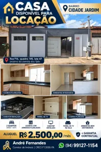 Casa com 2 Quartos para alugar, 200m² no Cidade Jardim, Parauapebas