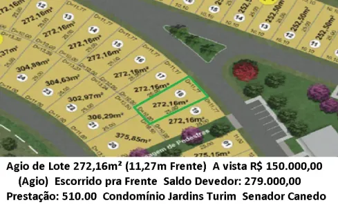 Lote/Terreno à venda, 272m² no Jardins Turim, Senador Canedo