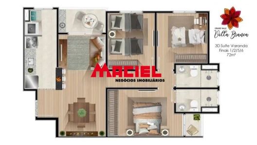Apartamento com 3 Quartos à venda, 72m² no Loteamento Villa Branca, Jacareí