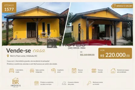 Casa com 1 Quarto à venda, 60m² no Paes Leme, Imbituba