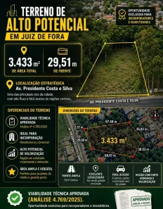 Lote/Terreno à venda, 3433m² no São Pedro, Juiz de Fora