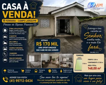 Casa com 2 Quartos à venda, 60m² no Jardim Keli Cristina, Campo Largo
