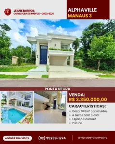 Casa de Condomínio com 4 Quartos à venda, 345m² no Ponta Negra, Manaus