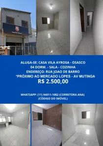 Casa com 4 Quartos para alugar, 130m² no Ayrosa, Osasco