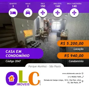 Casa de Condomínio com 3 Quartos para alugar, 150m² no Parque Munhoz, São Paulo