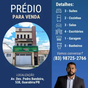 Prédio Comercial com 3 Quartos à venda, 708m² no Rosário, Guarabira